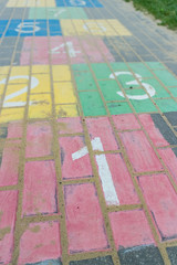 Colorful children game hopscotch on pavement - 270393623