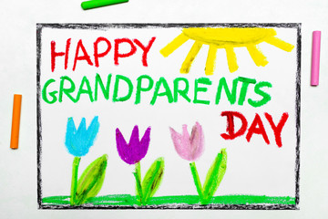 Colorful drawing: Grandparents Day card with tulip