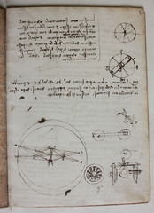 Blueprints, mechanisms, drawnings in the vintage book Manuscripts of Leonardo da Vinci, Codex on the Flight of Birds by T. Sabachnikoff, Paris, 1893