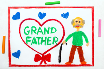 Colorful drawinsg: Grandparents Day card with happy grandfather