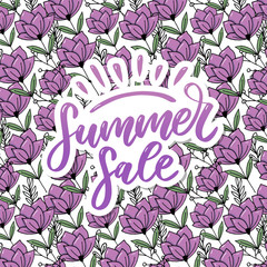 Vector word Summer sale .Letters made of flowers and leaves Summer sale Holiday Flyer Banner Poster Summer sales