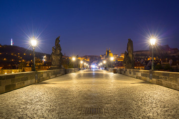 Beautiful Charles bridge in Prague at night, Czech Republic