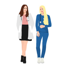 Women doctors therapists with a phonendoscope on a white background