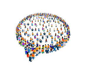 A group of people shaped as a chat icon, isolated on white background.
