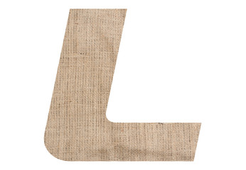Letter L alphabet with burlap texture on white background