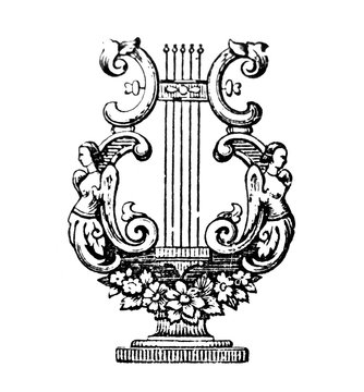 String lyre in the vintage book Leonardo Da Vinci by M. Sumtsov, Kharkov, 1900