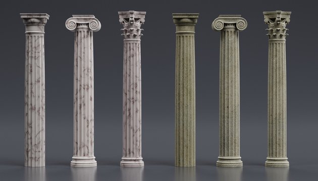 Realistic 3d Render of Columns (Doric, Ionic and Corinthian)