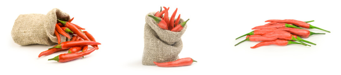Set of red chili isolated on a white background with clipping path