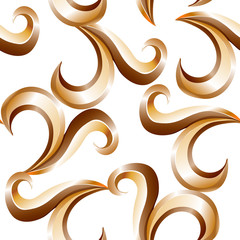 Curly golden elements in seamless pattern on white background, vector illustration