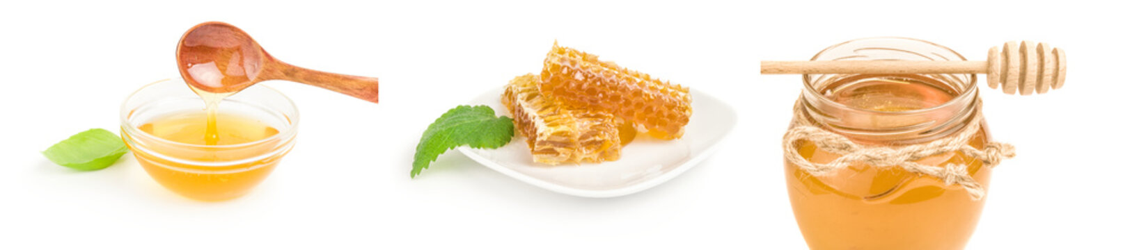 Set of honey isolated on a white background with clipping path