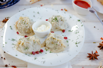 Manti or manty dumplings, popular asian dish.