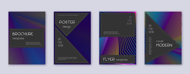 Black brochure design template set. Rainbow abstra