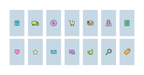 Instagram highlights stories covers line icon template vector