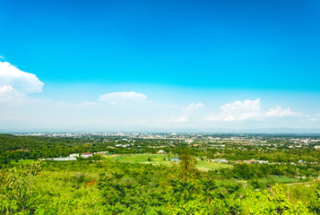 Fototapeta premium The beautiful mountain landscape has a hilltop covered with forests and cloudy skies in Thailand.