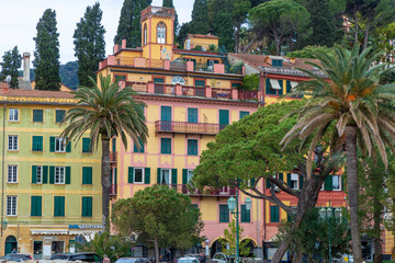 Santa Margherita. Italy. 04-29-2019. Colored houses at Santa Margherita Ligure  in Italy