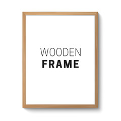 Wooden frame template. Realistic vertical photo frame isolated on white.