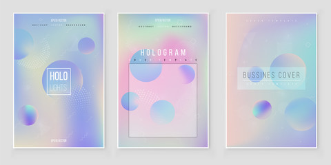 Holographic paper magic foil marble cover vector set. 
