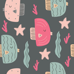 Seamless pattern with abstract fish