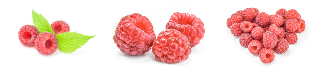 Set of raspberries isolated on a white background with clipping path