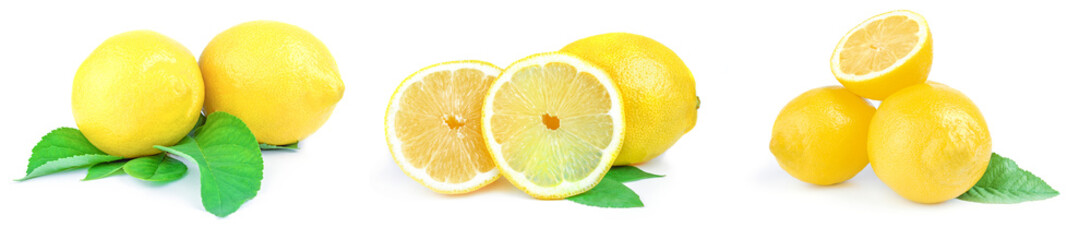 Collage of lemons isolated on a white background cutout