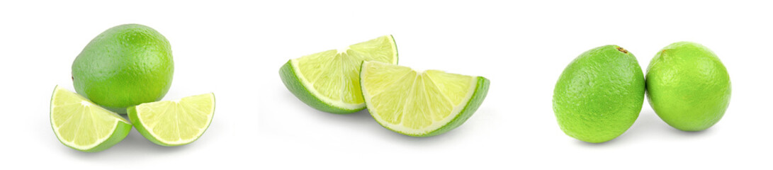 Set of limes isolated on a white background cutout