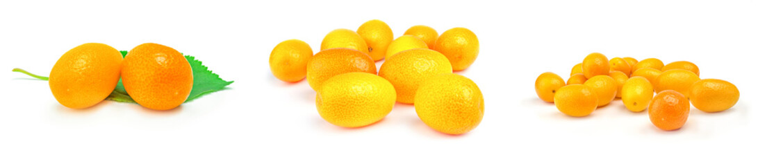 Set of kumquats close-up on white