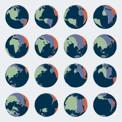 Huge set of comic style globe with bright colors for political illustrations