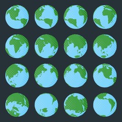 Big collection of planet Earth in comic book style