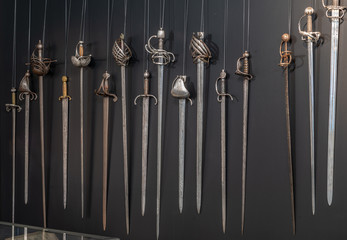 swords sabers rapires daggers Sword  medieval weapon of knight with sharp blade and pirates knife...