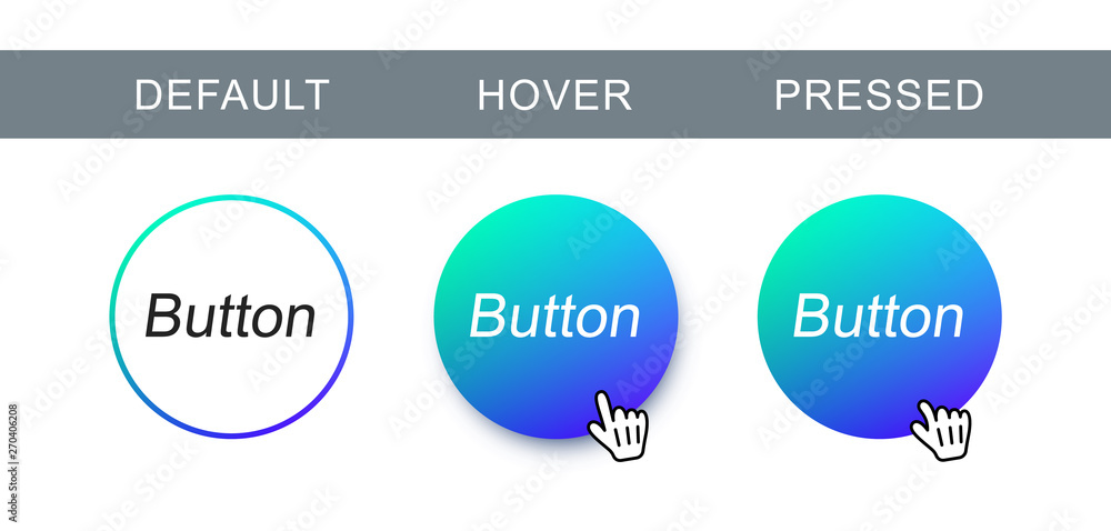 Poster Blue modern, trendy button in different state. Vector abstract round button for web design and interface.