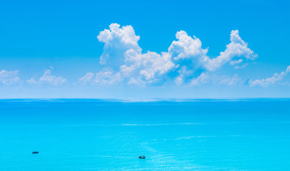 Blue sea with waves and blue skies the beautiful natural concept boat Travel website components
