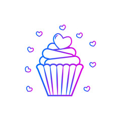 Cup cake with heart vector icon on white background