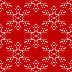 Naklejka na ściany i meble Seamless pattern. White snowflakes on a red background. New Year.