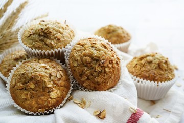 Homemade Oatmeal Granola muffins, selective focus