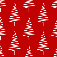 Seamless pattern. White Christmas tree on a red background. New Year.