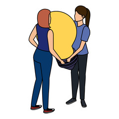 young women lifting bulb light