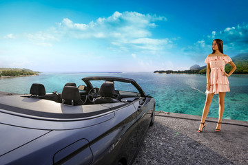 Fototapeta premium Summer car and sea landscape 