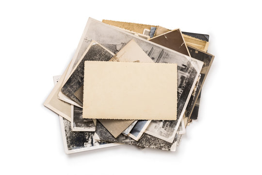 Stack of old photos with clipping path for the inside