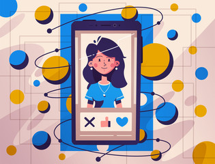 Dating application concept. Choose your soulmate. Cartoon vector illustration