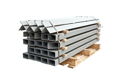 various metal rolling is placed on pallet isolated on white background