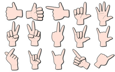 set of gestures of hand isolated on white background