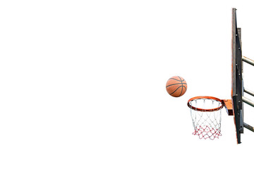 Isolated Basketball leather with the old  and basketball hoop on a white background with clipping path. © Nueng