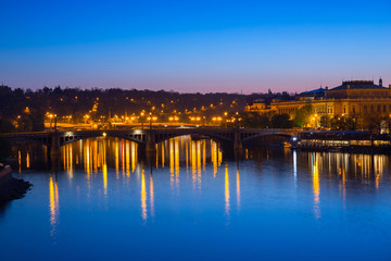 Fototapeta na wymiar View from the Charles bridge in Prague at night, Czech Republic