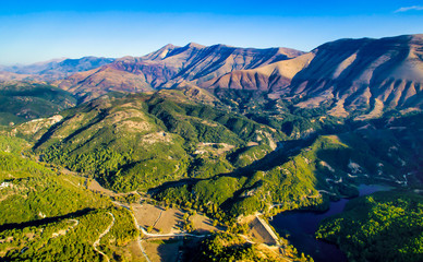 Mountains range in albania from drone flight - obrazy, fototapety, plakaty