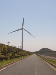 wind turbines on background of blue sky	