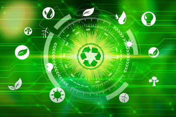 environment icons over the Network connection on nature background, Technology ecology concept