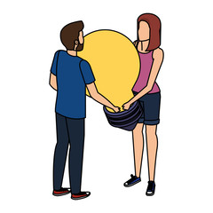 young couple lifting bulb light