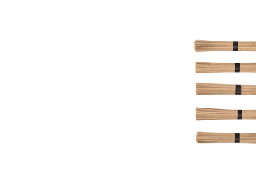 Naklejka na ściany i meble Noodles soba isolated on white background.Traditional Japanese food. Copy space for Text.Minimalist concept.Top View. Flat Lay.