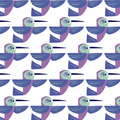 A violet hummingbird in full flight looking curiously. Cartoon vector style.