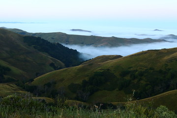 Fototapeta na wymiar Fog and green hills 